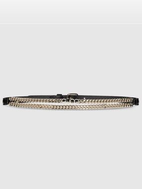 Gucci Black Leather Belt with Gold Chain Detail